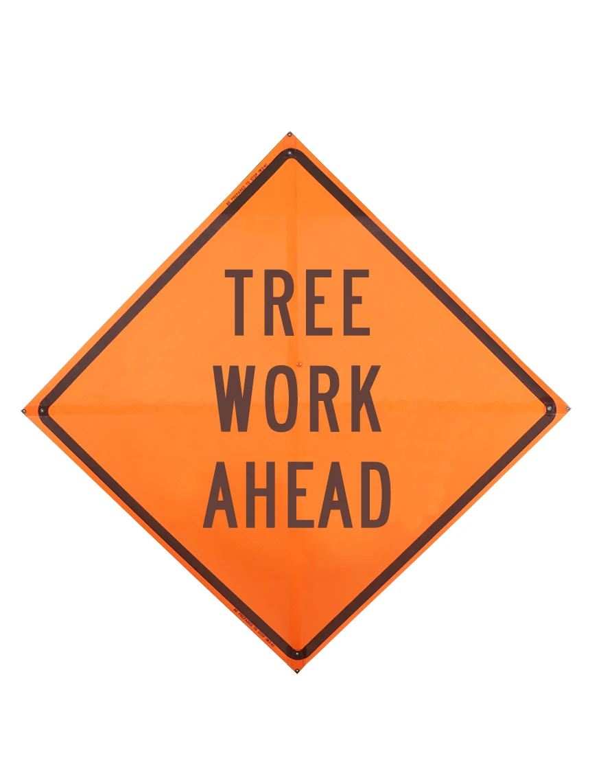 48\", Non-Reflective Mesh Roll Up Sign, TREE WORK AHEAD