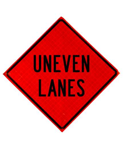 Uneven Lanes Roll Up Sign Sewn Pockets Reflective 36\" By 36\"