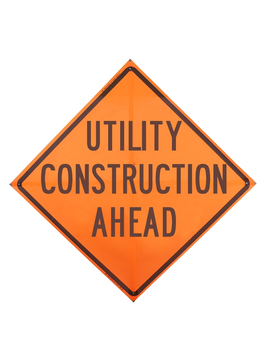 48\", Non-Reflective Mesh Roll Up Sign, UTILITY CONSTRUCTION AHEAD