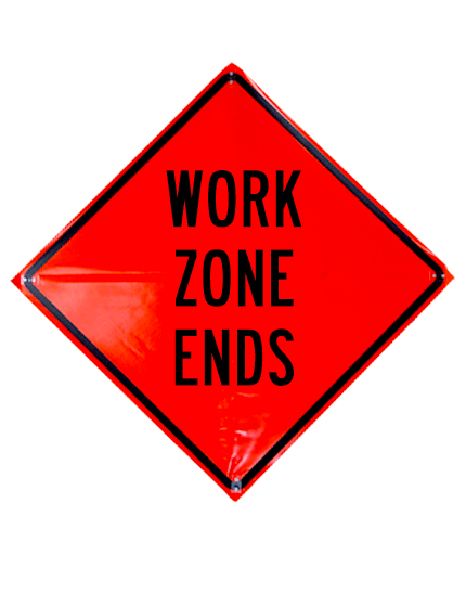 work zone ends roll up sign sewn pockets non reflective 36 inch by 36 inch