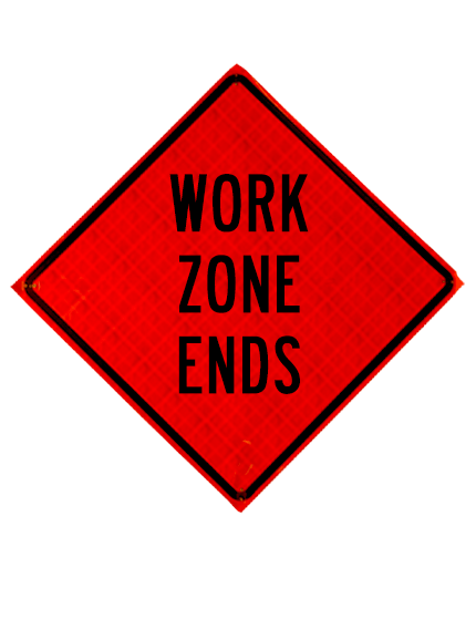 work zone ends roll up sign sewn pockets reflective 36 inch by 36 inch
