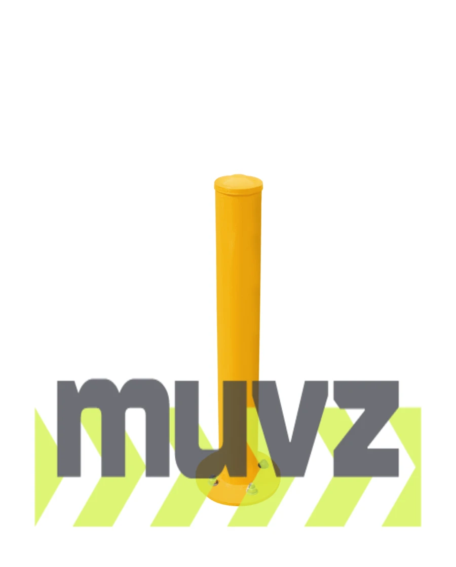 36\" T x 4\" Diameter, Yellow Powder Coated Steel, Round Base, Bolt-Down Bollard w/5\" Lag Bolts