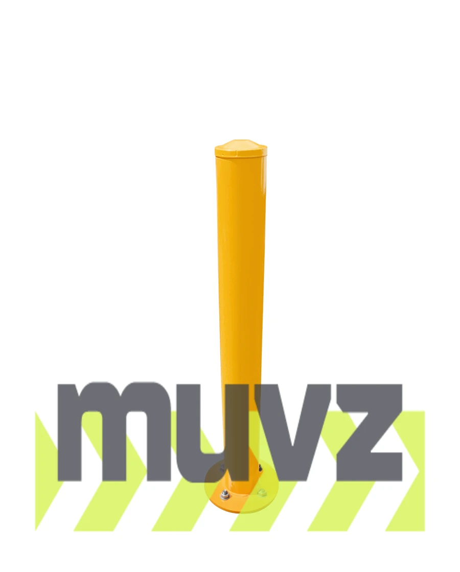 42\" T x 4\" Diameter, Yellow Powder Coated Steel, Round Base, Bolt-Down Bollard w/5\" Lag Bolts