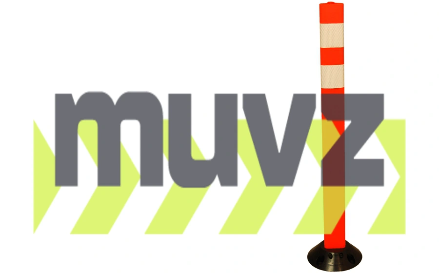 42\" Orange Clover-Leaf Urethane Delineator Post, Surface Mount Base, 2 Ref Stripe, Two (2) Bundy Pad