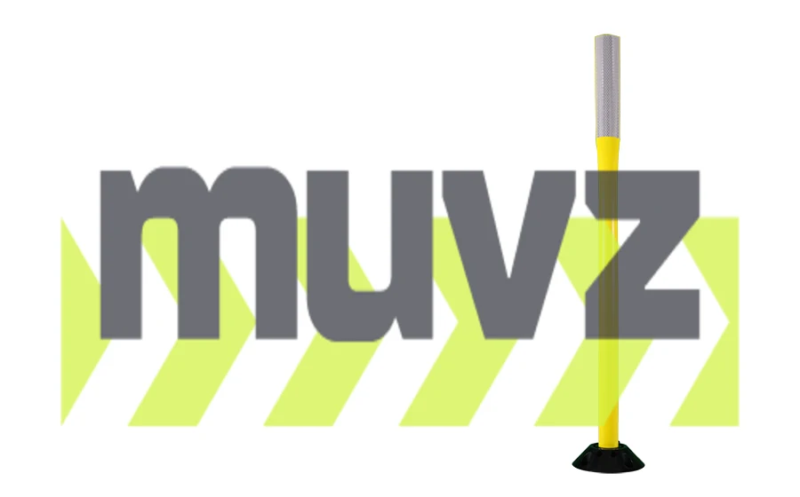 48\" Yellow Flat Faced Delineator with one (1) 2\"X 12\" white reflective strip \u0026 Asphalt Hardware