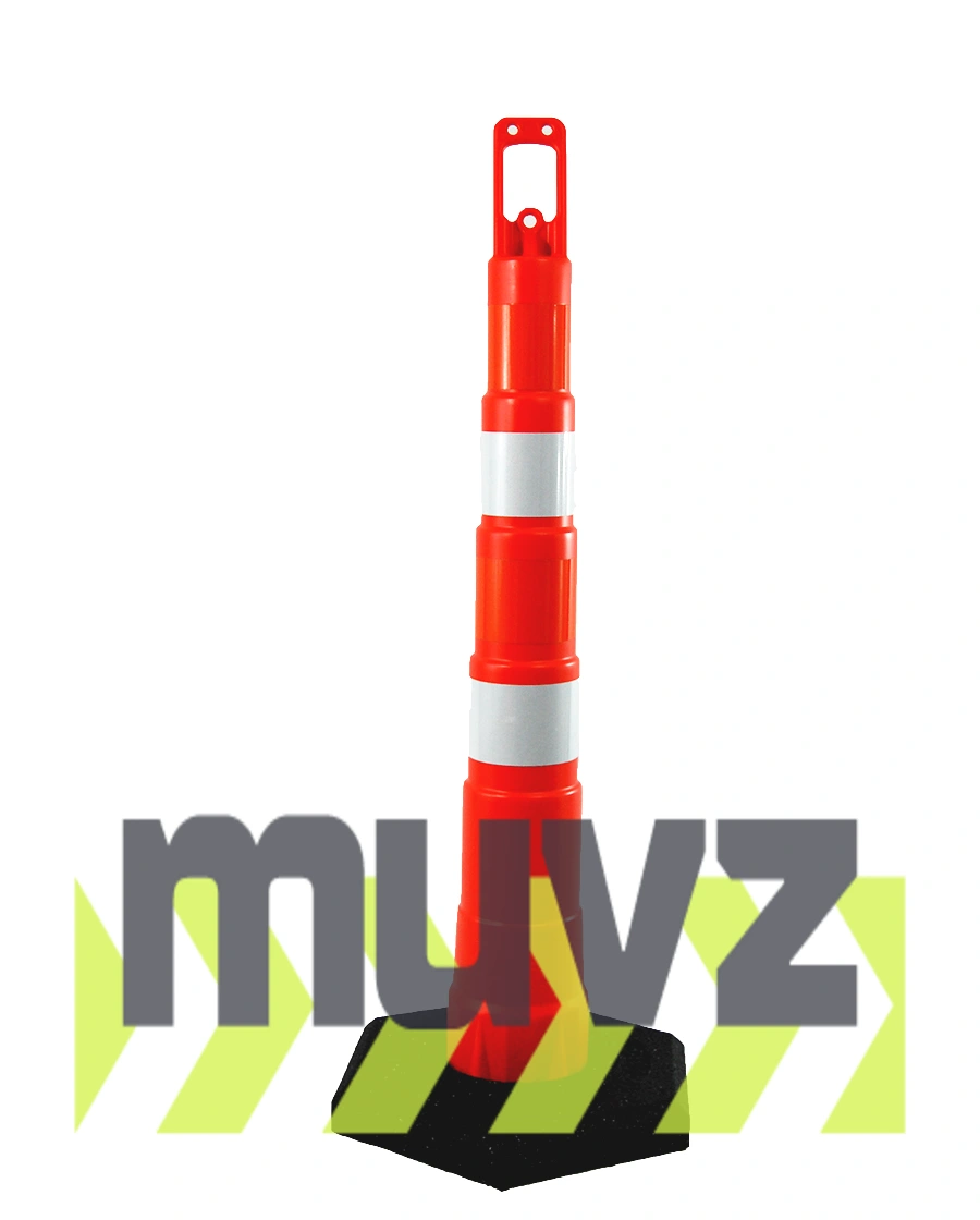 42\" Channelizer Cone with Four (4) 4\" EG Reflective Collar and 16 Lb. Recycled Rubber Base