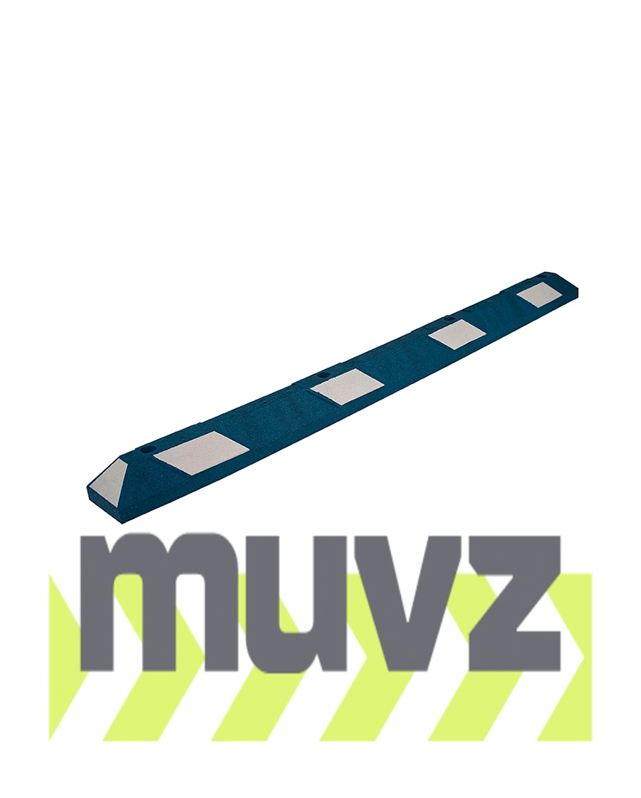 6\u0027 Blue Recycled Rubber Parking Block w/White Reflective Tape \u0026 14\" Rebar Spikes