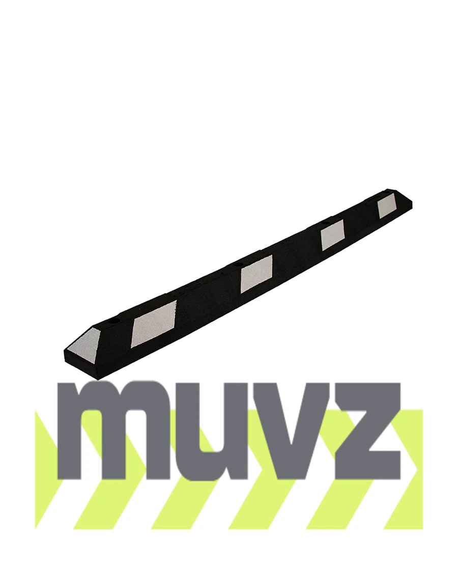 6\u0027 Recycled Rubber Parking Block w/White Reflective Tape \u0026 14\" Rebar Spikes for Asphalt or Gravel