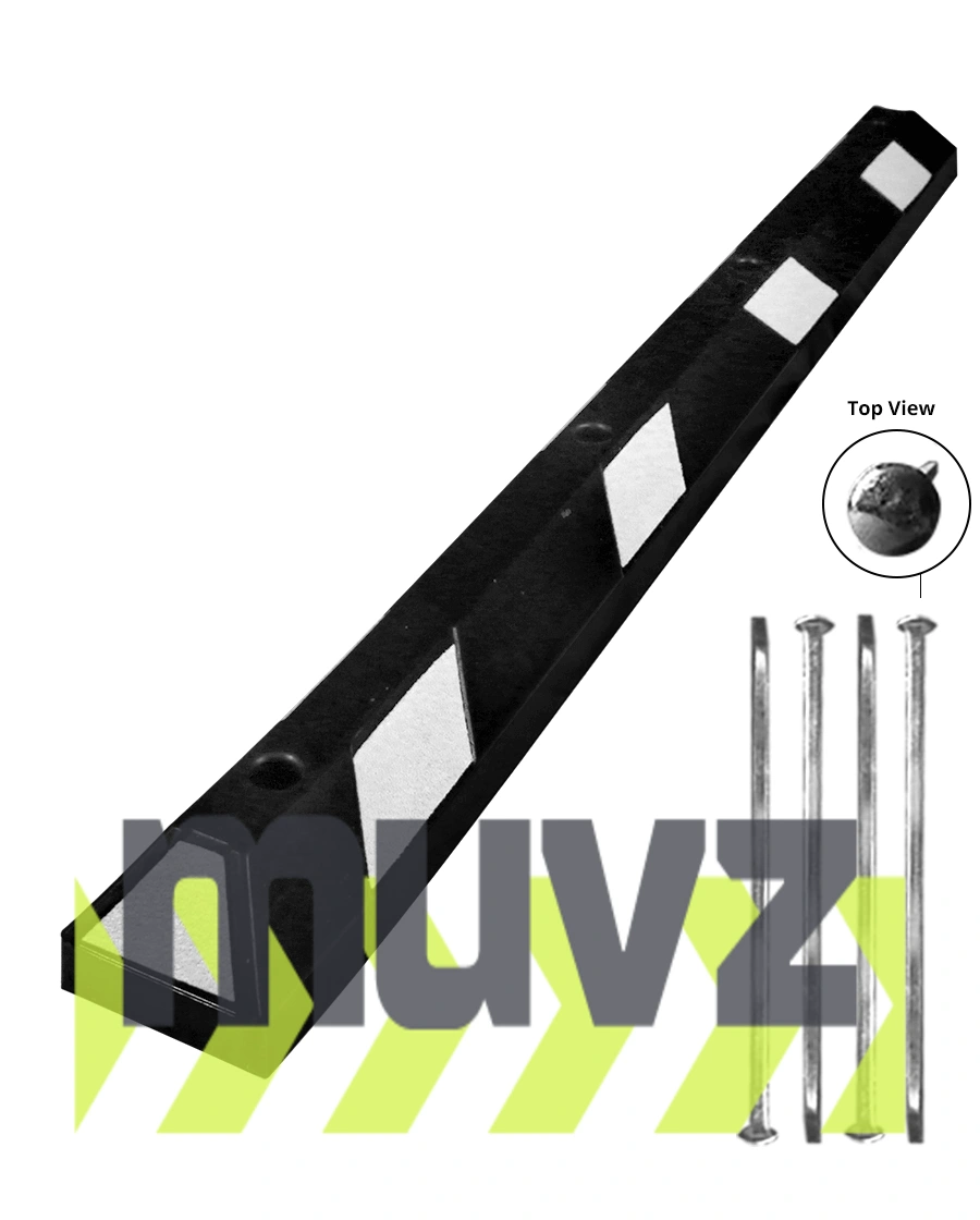 6\u0027 White Rubber Parking Block w/four 12\" Galvanized Steel Spikes