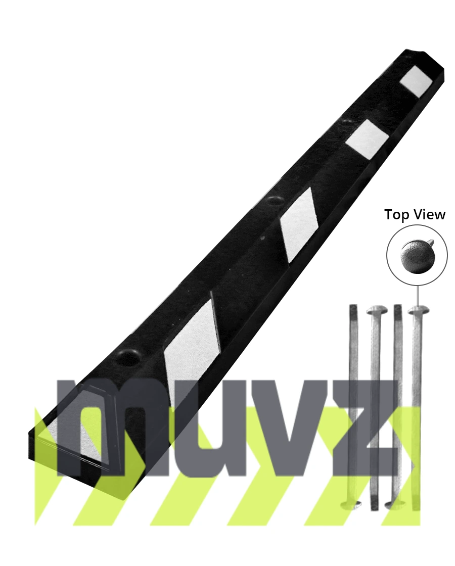 6\u0027 White Rubber Parking Block w/four 18\" Heavy Duty Galvanized Steel Spikes