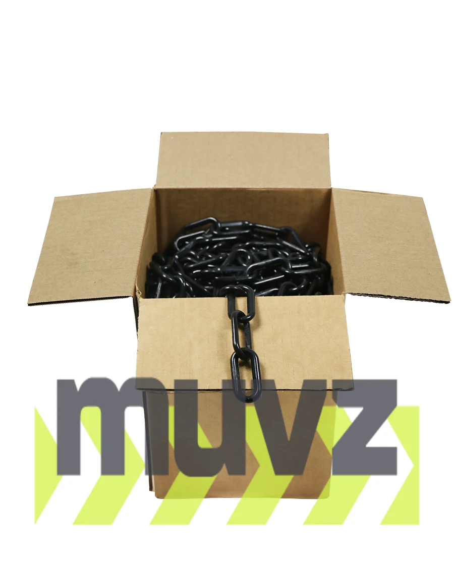 100\u0027 Box of Black 2\" Link, Standard Plastic Chain