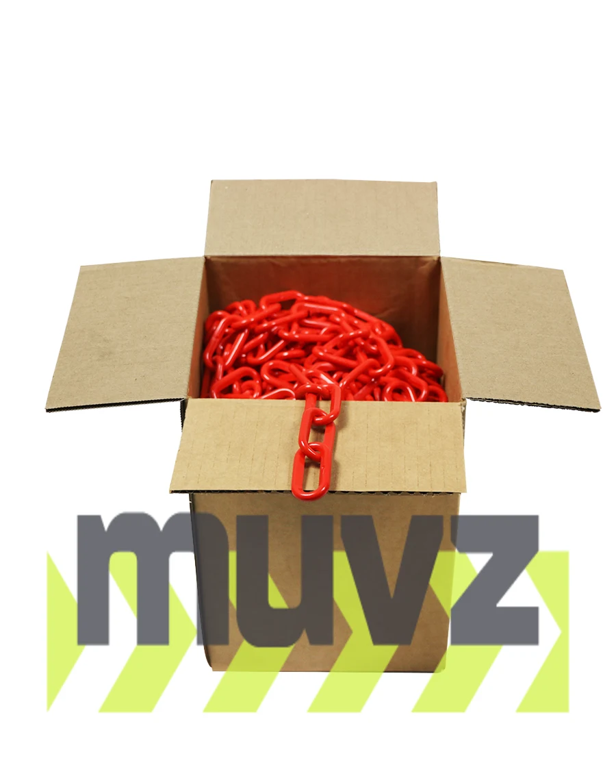 100\u0027 Box of Red 2\" Link, Standard Plastic Chain