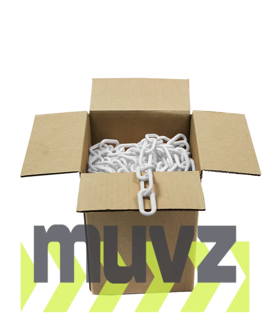 100\u0027 Box of White 2\" Link, Standard Plastic Chain