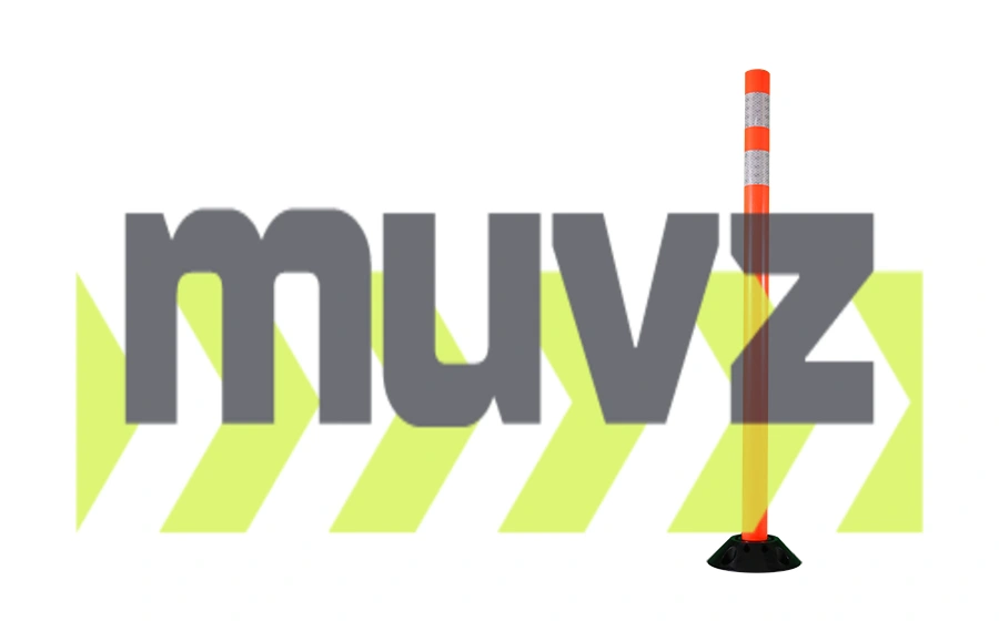 42\" Orange Round Delineator with two (2) 3\" white reflective collars with Asphalt Mounting Hardware