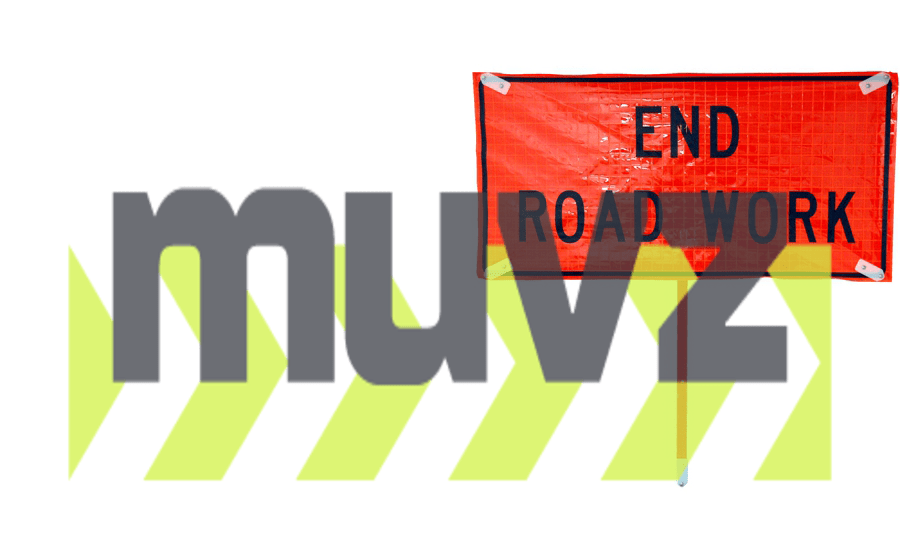 Rectangular, 48\" x 24\" Roll-Up, Non-Reflective, END ROAD WORK sign, RIBS ASSEMBLED TO SIGN