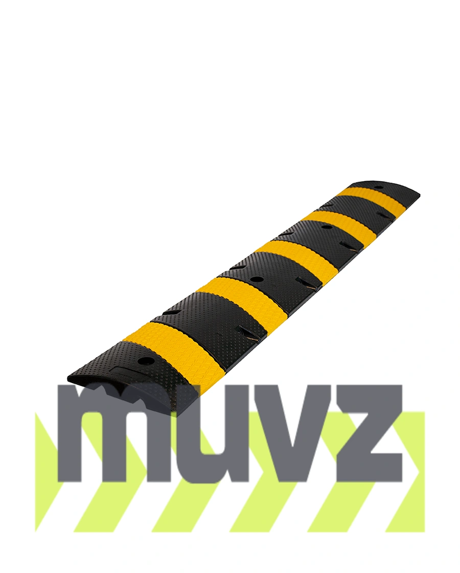 6\u0027 Economy Black \u0026 Yellow Rubber Speed Bump with Four (4) Spikes