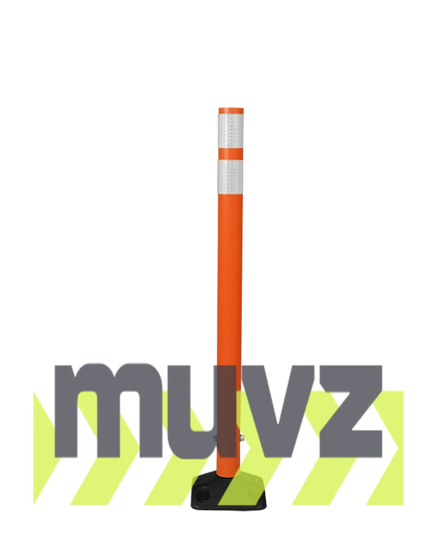 36\" Orange Round Delineator w/ Black Base \u0026 2 White Reflective Collars \u0026 Concrete Mounting Hardware