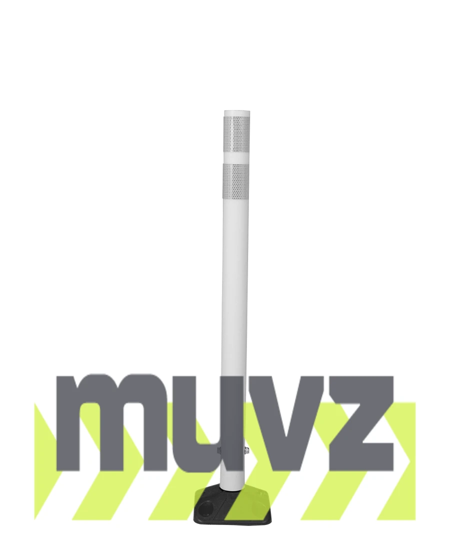 36\" White Round Delineator w/ Black Base \u0026 2 White Reflective Collars \u0026 Concrete Mounting Hardware