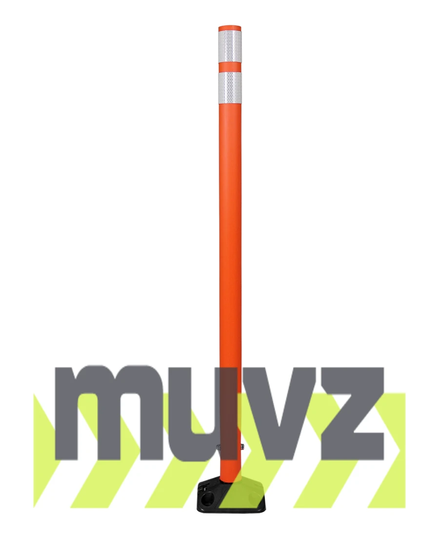 48\" Orange Round Delineator w/ Black Base \u0026 2 White Reflective Collars \u0026 Concrete Mounting Hardware