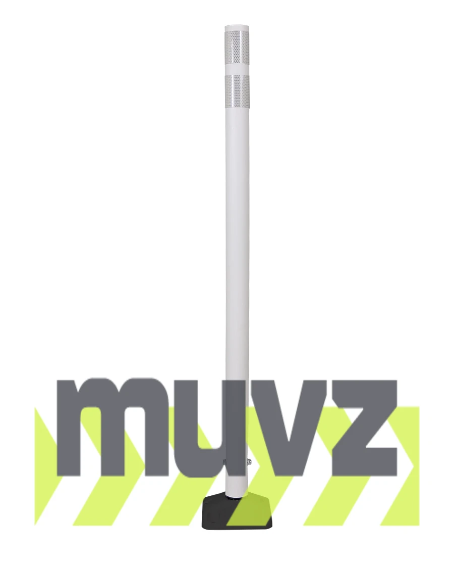 48\" White Round Delineator w/ Black Base \u0026 2 White Reflective Collars \u0026 Asphalt Mounting Hardware