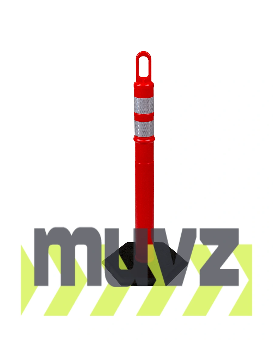 42\" ORANGE Looper Tube with two (2) 3\" Reflective Collars and 12 Lb. Base
