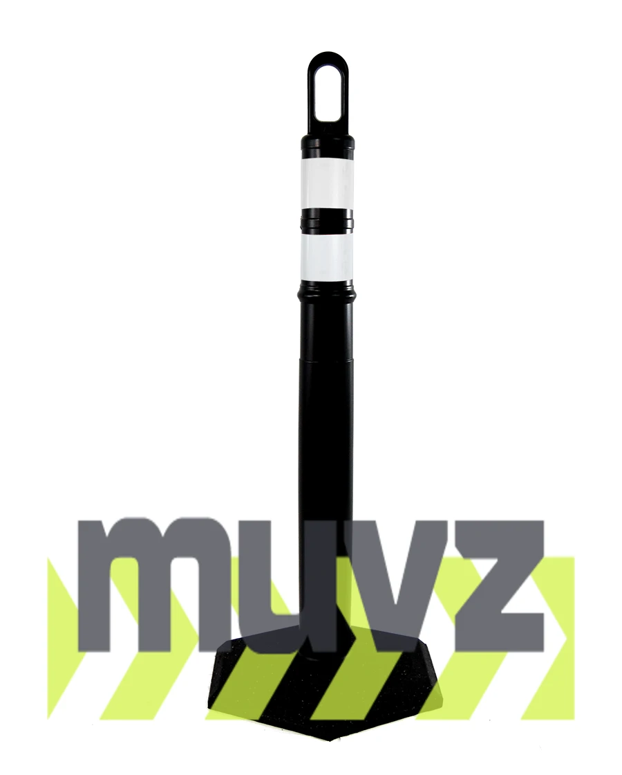 42\" BLACK Looper Tube with two (2) 3\" Reflective Collars and 8 Lb. Base