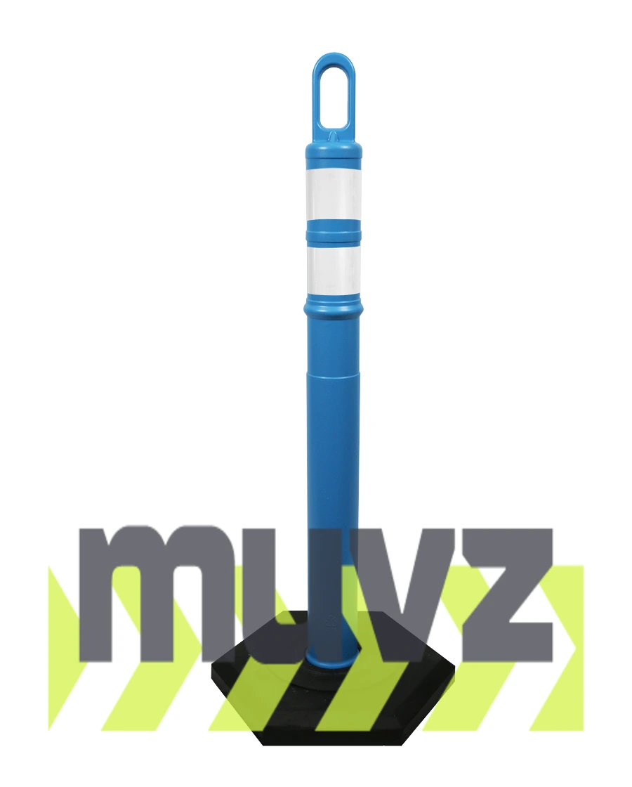 42\" BLUE Looper Tube with two (2) 3\" Reflective Collars and 8 Lb. Base