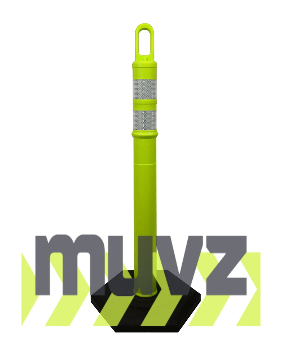 42\" LIME Looper Tube with two (2) 3\" Reflective Collars and 12 Lb. Base