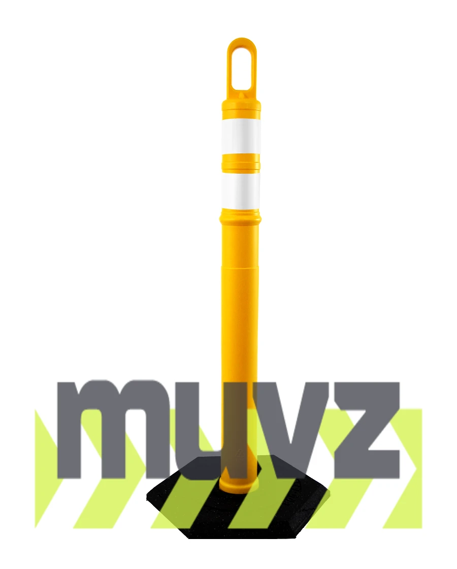 42\" YELLOW Looper Tube with two (2) 3\" Reflective Collars and 12 Lb. Base