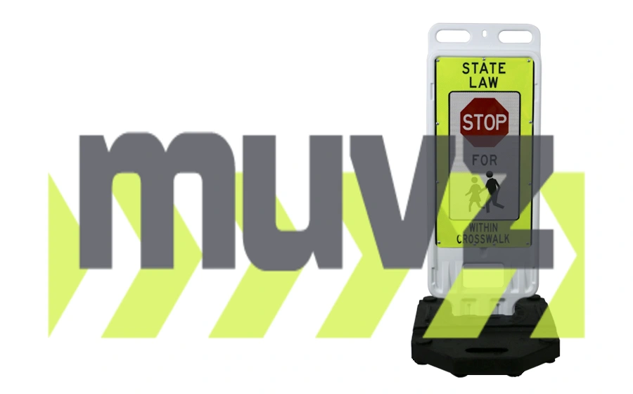 12\"x24\" Reflective Lime, STOP Symbol \"FOR PEDESTRIANS\", Vertical Panel Barricade w/28 Lb. Base