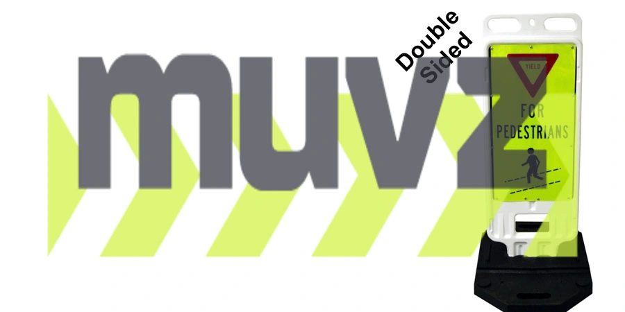 12\"x24\" Reflective Lime, Yield Symbol \"FOR PEDESTRIANS\", Vertical Panel Barricade w/28 Lb. Base