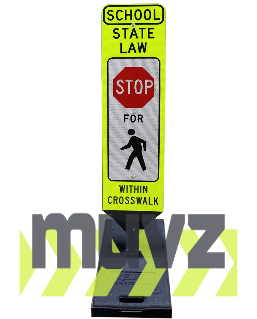 40\" x 12\" SCHOOL STATE LAW STOP FOR PEDESTRIANS, DOUBLE SIDED, Cross-Walk Barricade w/35 LB. BASE