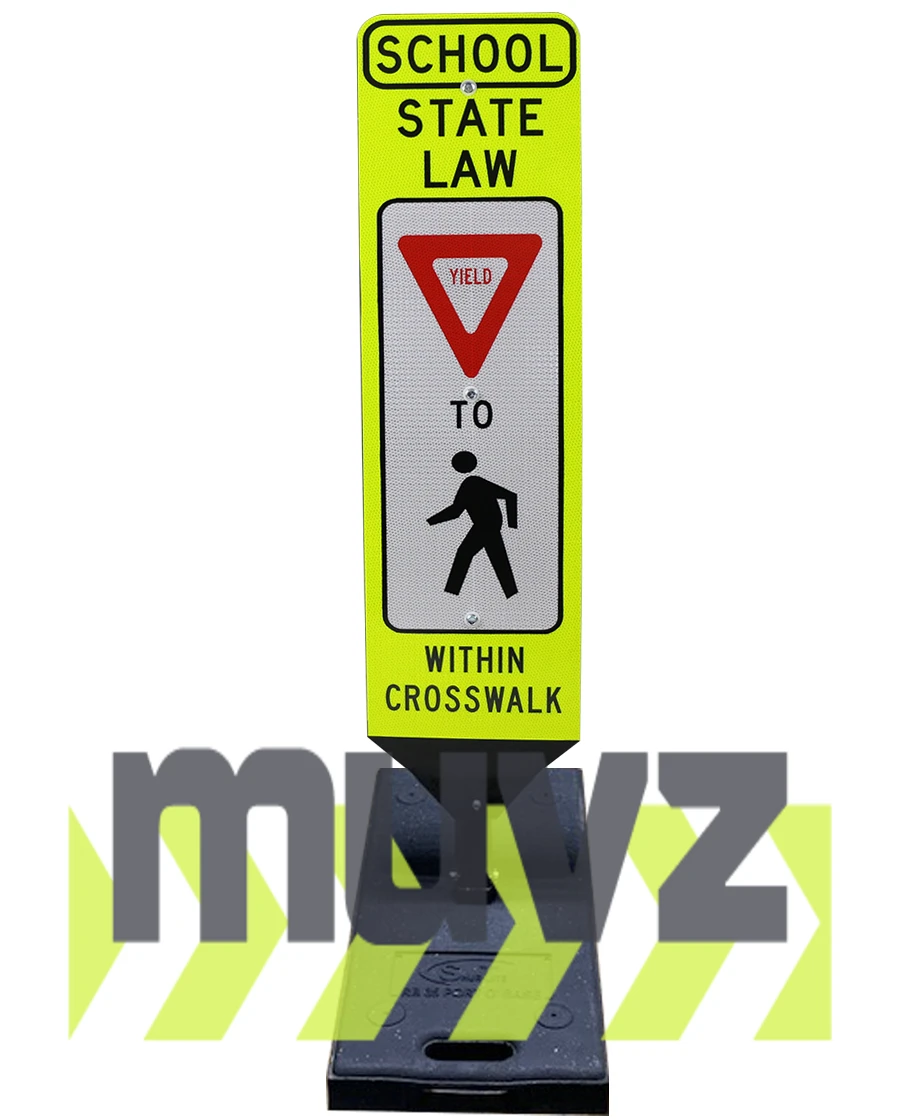 40\" x 12\" SCHOOL STATE LAW YIELD TO PEDESTRIANS, DOUBLE SIDED, Cross-Walk Barricade w/35 LB. BASE