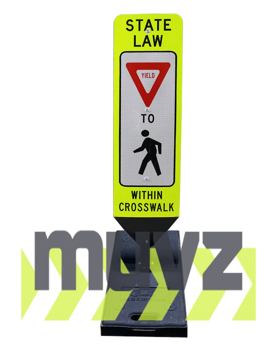 36\" x 12\" STATE LAW YIELD TO PEDESTRIANS, DOUBLE SIDED, Cross-Walk Barricade w/35 LB. BASE