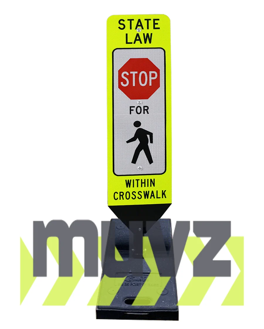 36\" x 12\" STATE LAW STOP FOR PEDESTRIANS, DOUBLE SIDED, Cross-Walk Barricade w/35 LB. BASE