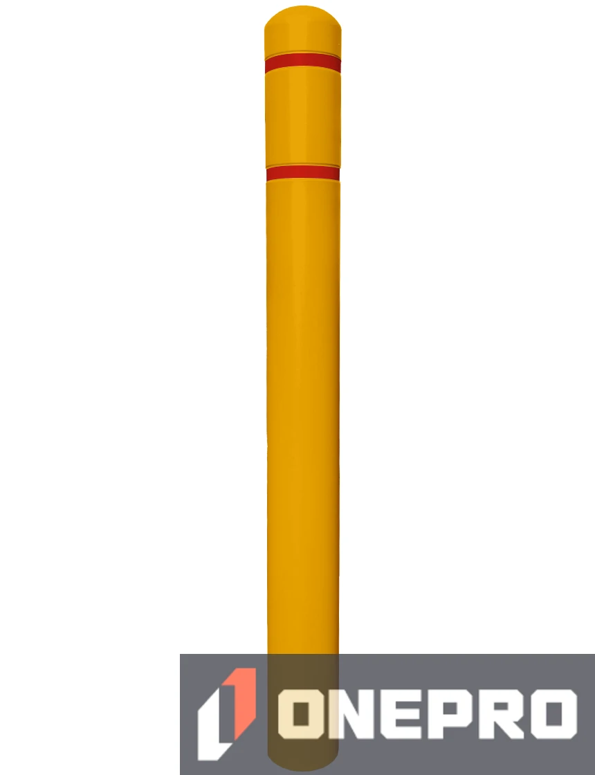 5\" x 52\" Yellow Bollard Cover with Two (2) Red Reflective Stripes