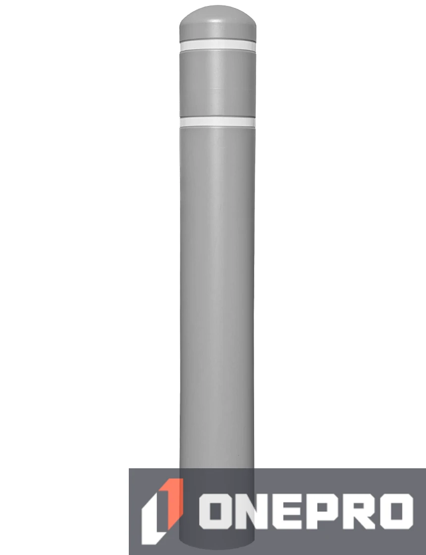 7\" x 52\" Gray Bollard Cover with Two (2) White Reflective Stripes