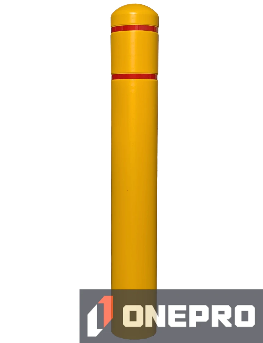 7\" x 52\" Yellow Bollard Cover with Two (2) Red Reflective Stripes