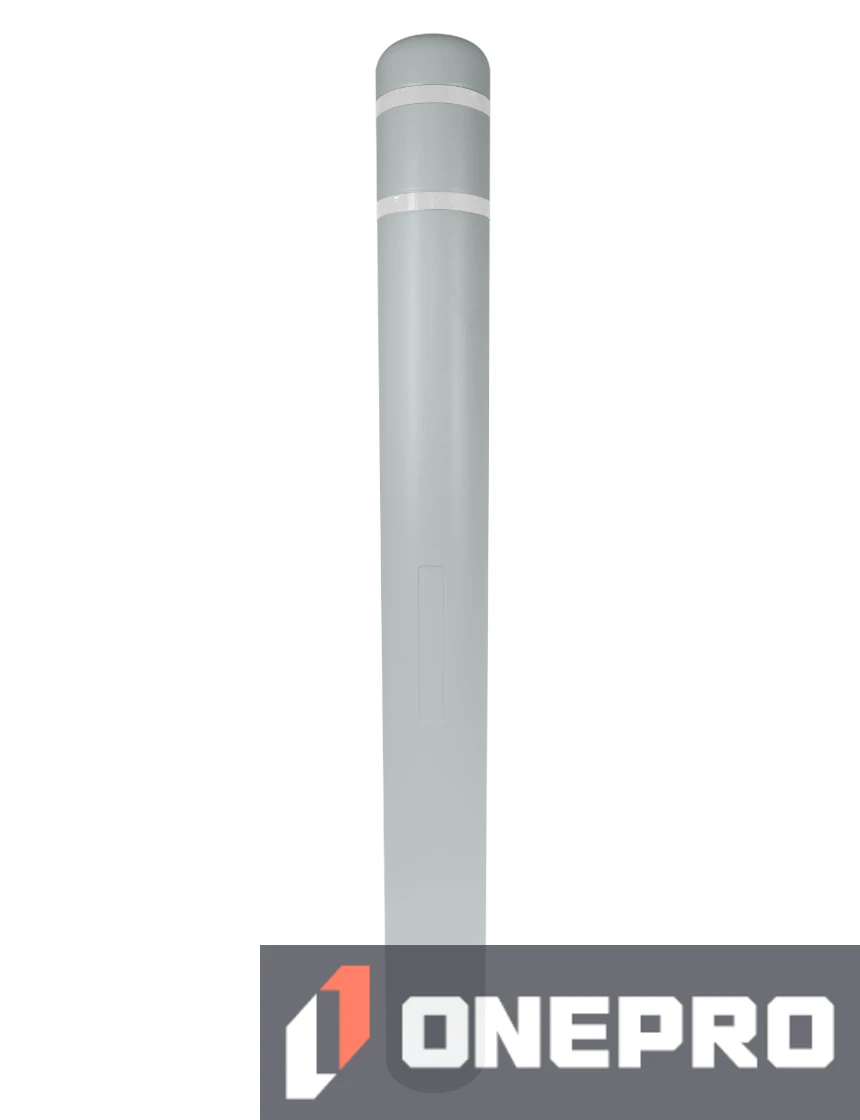5\" x 52\" Gray Bollard Cover with Two (2) White Reflective Stripes