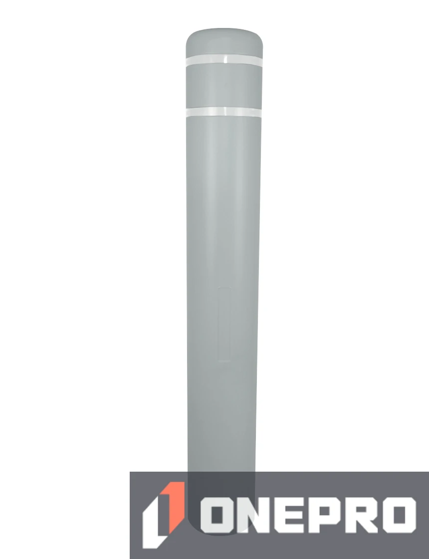 7\" x 52\" Gray Bollard Cover with Two (2) White Reflective Stripes