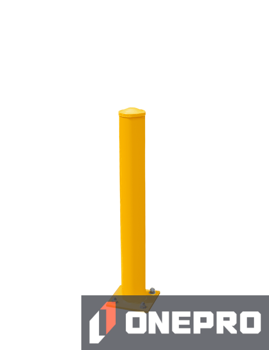 4 1/2\" OD x 36\" Tall, Galvanized Steel Bollard, Powder Coated Safety Yellow w/ 8\" Square Base