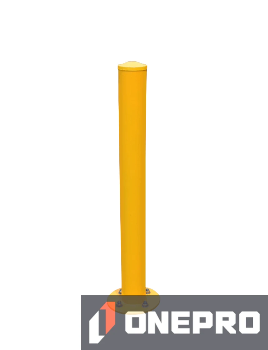 4 1/2\" OD x 48\" Tall, Galvanized Steel Bollard, Powder Coated Safety Yellow w/ 10\" Round Base