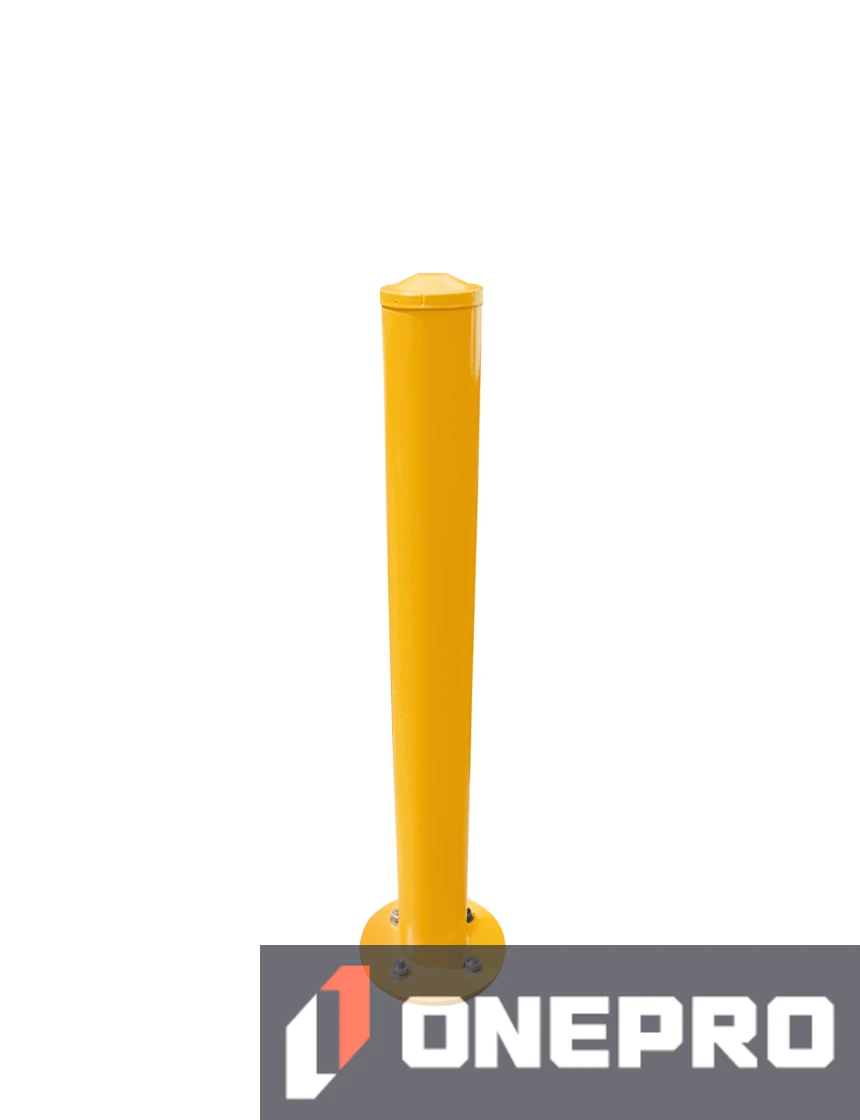 42\" T x 4\" Diameter, Yellow Powder Coated Steel, Round Base, Bolt-Down Bollard w/5\" Lag Bolts