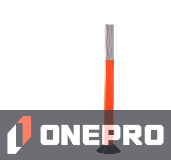42\" Orange Cloverleaf Delineator w/two (2) 3\" white reflective collars \u0026 Adhesive Mounting Hardware