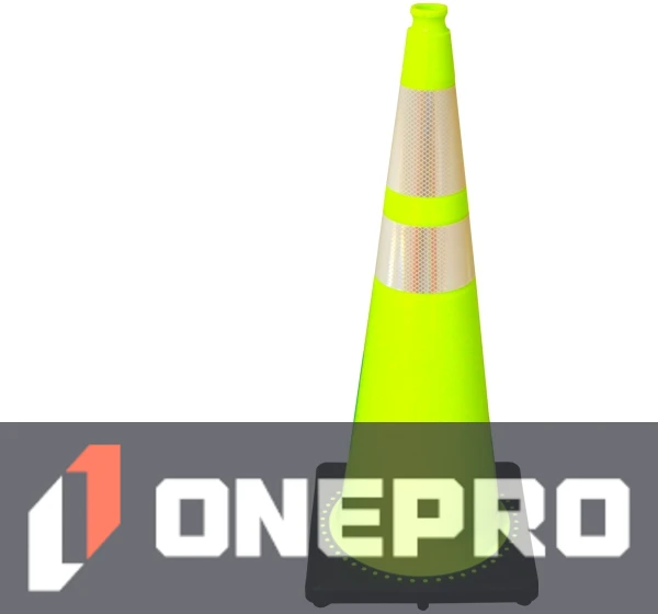36\" 10 lb Lime Black Base Traffic Cone with 6\" \u0026 4\" Reflective Collars