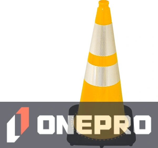 Yellow 28\" 7.0 lb Black Base Cone with 6\" \u0026 4\" Reflective Collars