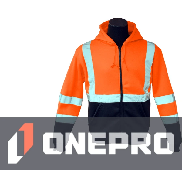 Class 3, Orange, Hooded Full Zipper Sweatshirt, Large