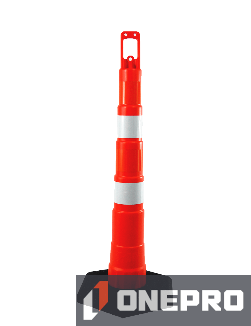 42\" Channelizer Cone with Four (4) 4\" HI Reflective Collar and 16 lb Recycled Rubber Base