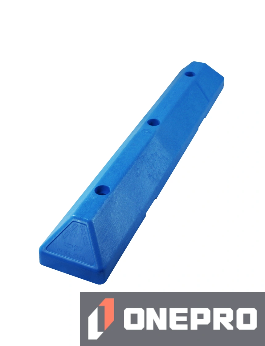 3\u0027 Blue Recycled Plastic \u0027Commercial\u0027 Parking Block w/three 14\" Galvanized Steel Spikes