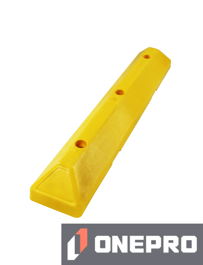 3\u0027 Yellow Recycled Plastic \u0027Commercial\u0027 Parking Block w/three 12\" Galvanized Steel Spikes